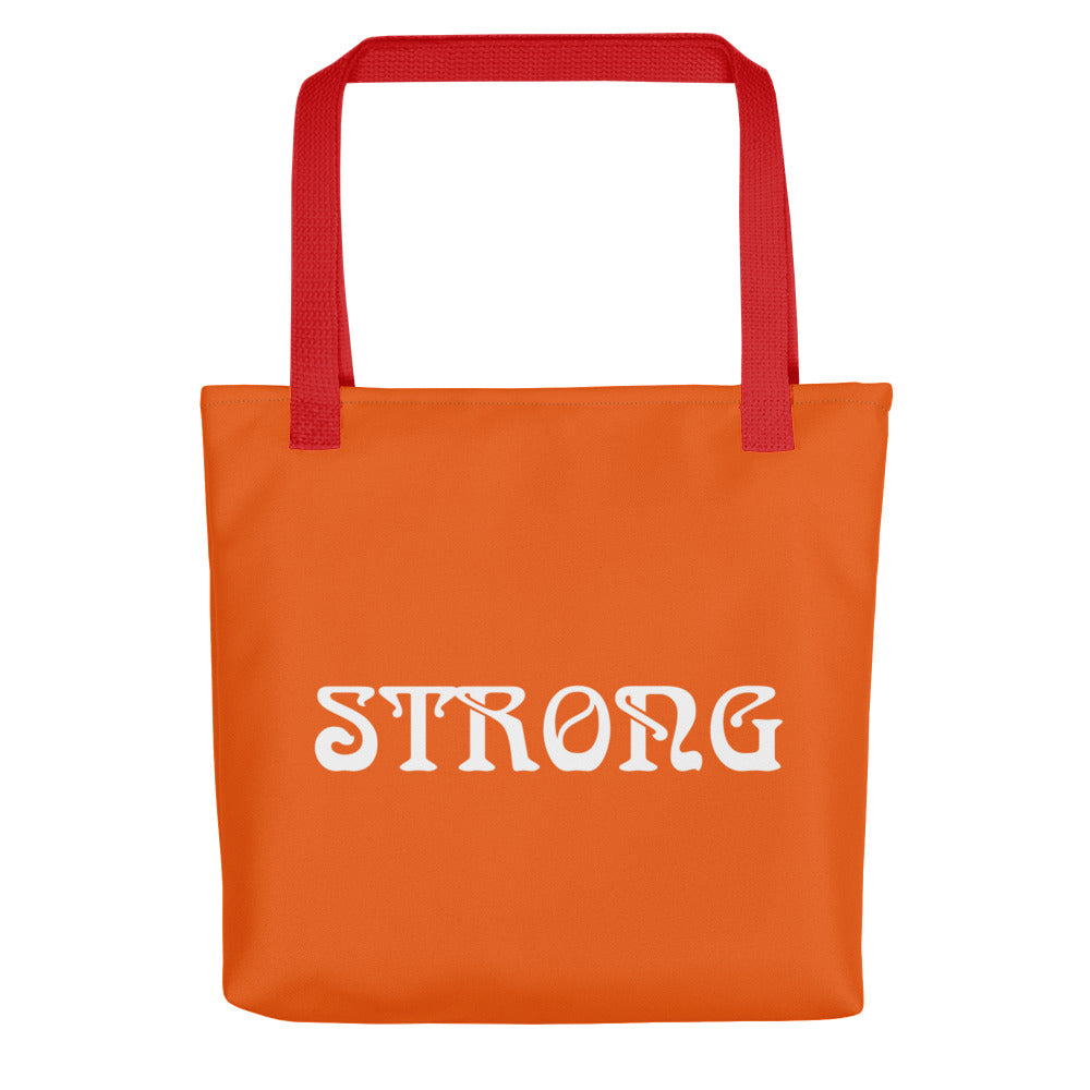 "STRONG"Orange Tote Bag W/White Font