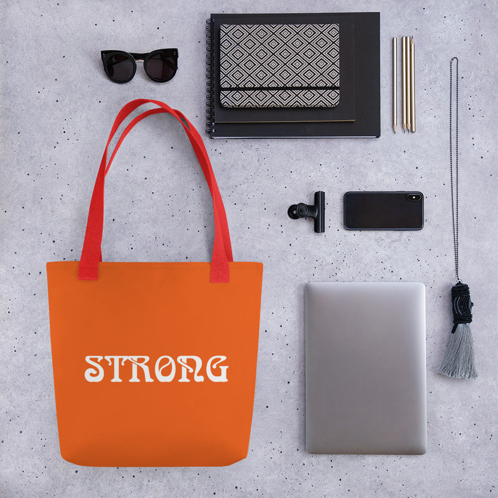 "STRONG"Orange Tote Bag W/White Font