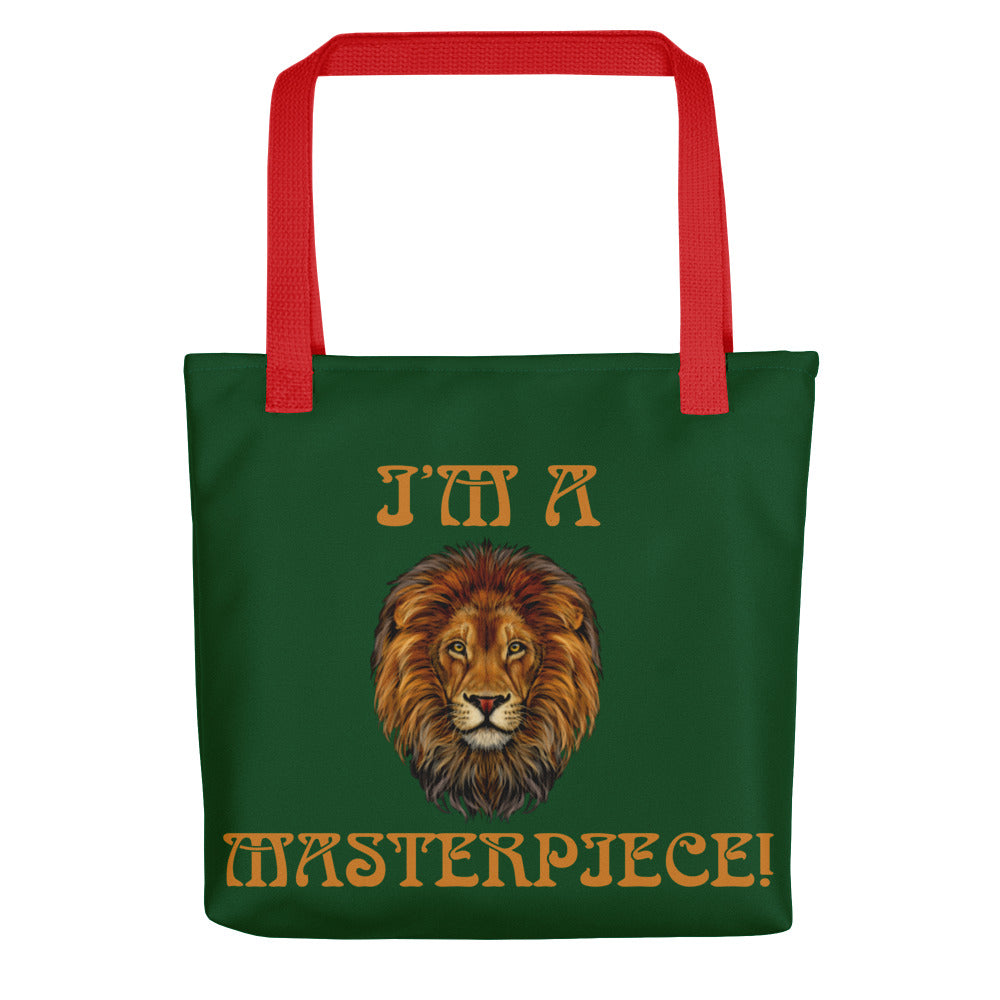 “I’M A MASTERPIECE!”Green Tote Bag W/Bronze Font