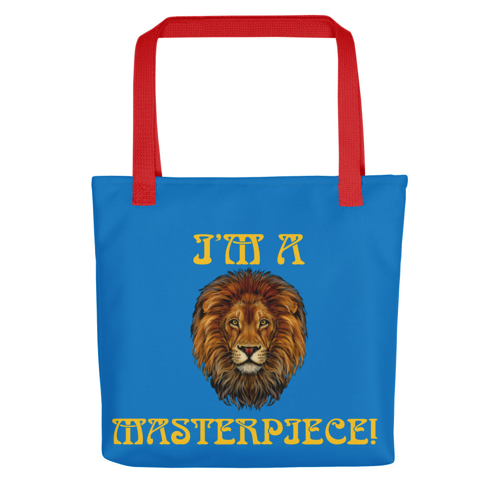 “I’M A MASTERPIECE!”Blue Tote Bag W/Yellow Font