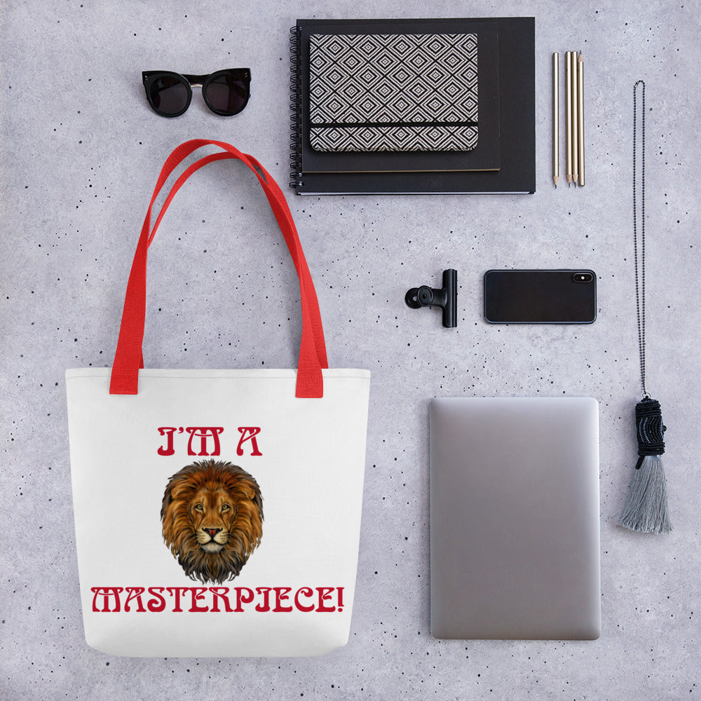 “I’M A MASTERPIECE!”White Tote Bag W/Red Font