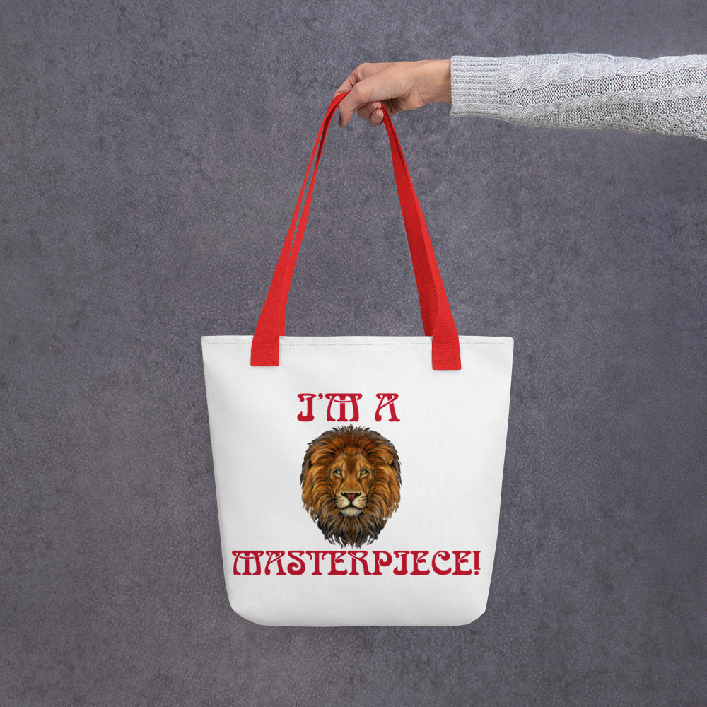 “I’M A MASTERPIECE!”White Tote Bag W/Red Font
