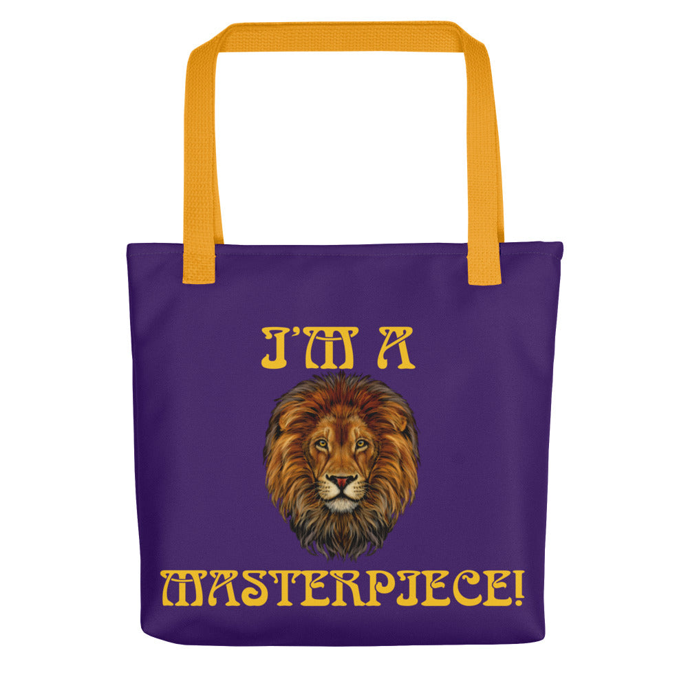 “I’M A MASTERPIECE!”Purple Tote Bag W/Yellow Font