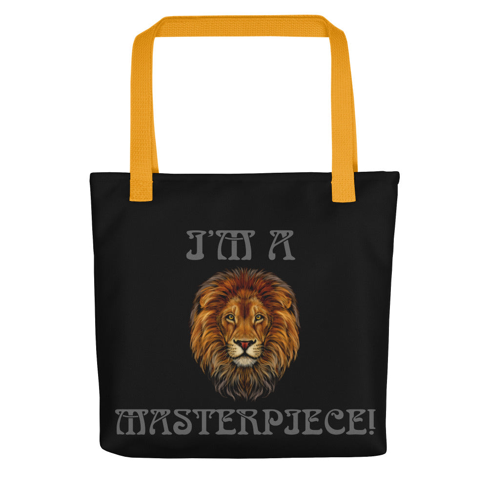 “I’M A MASTERPIECE!”Black Tote Bag W/Grey Font