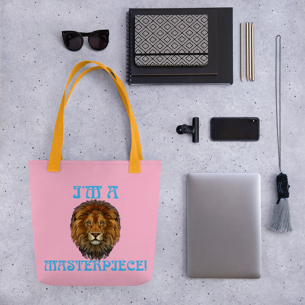 “I’M A MASTERPIECE!”Cotton Candy Tote Bag W/SkyBlue Font