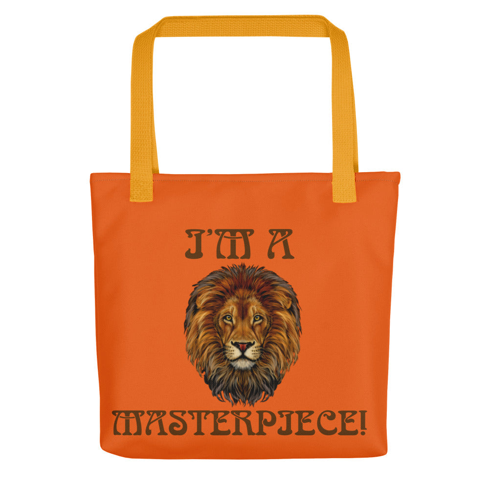 “I’M A MASTERPIECE!”Orange Tote Bag W/Brown Font