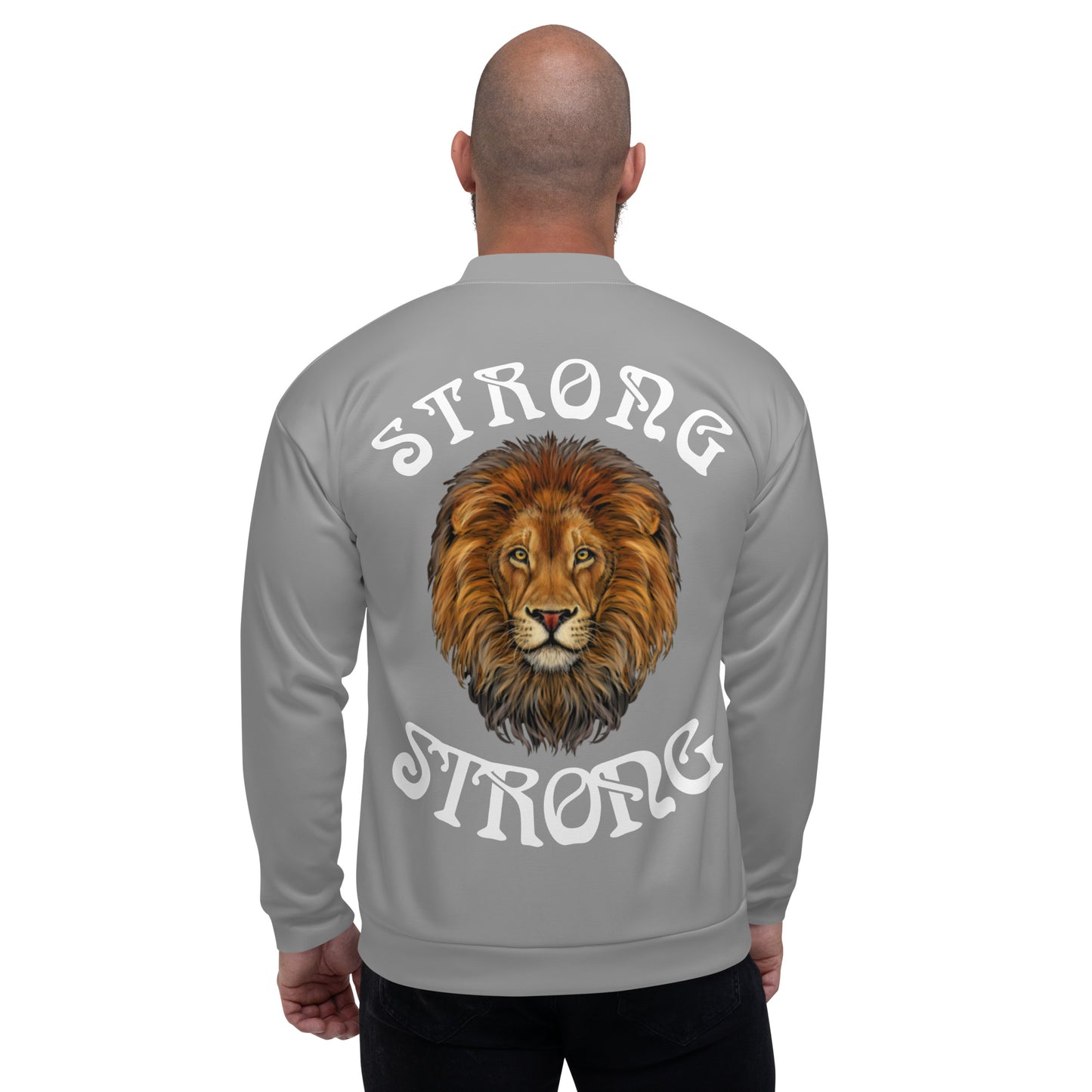 "STRONG"Grey Unisex Bomber Jacket W/White Font