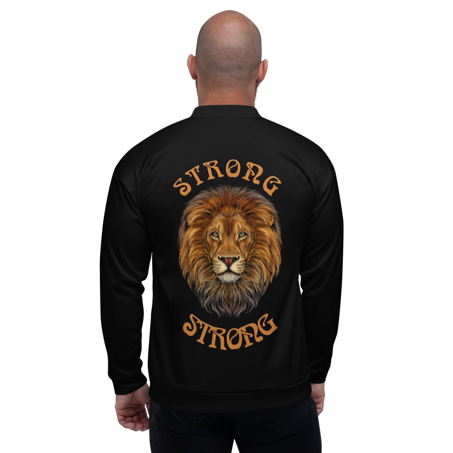 "STRONG"Black Unisex Bomber Jacket W/Bronze Font