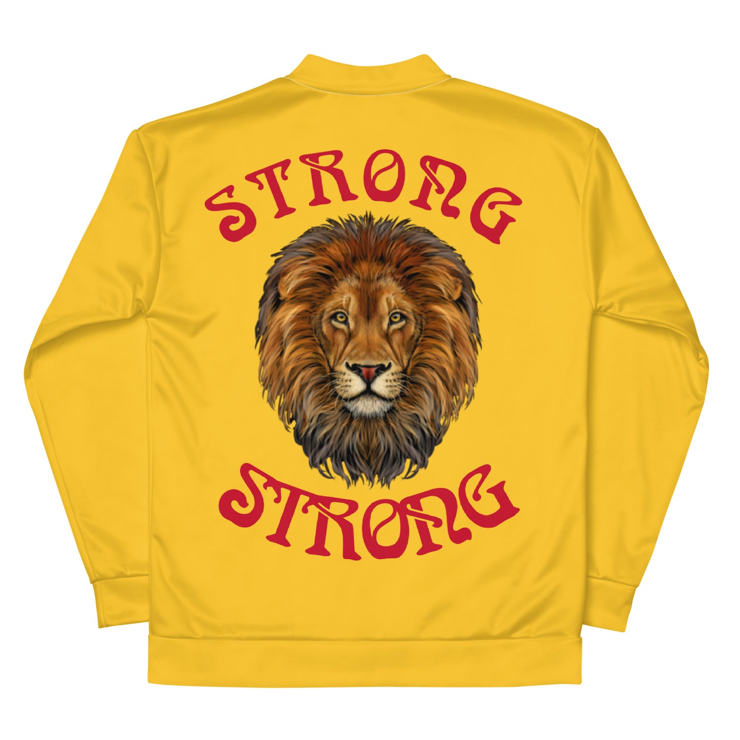 "STRONG"Yellow Unisex Bomber Jacket W/Red Font