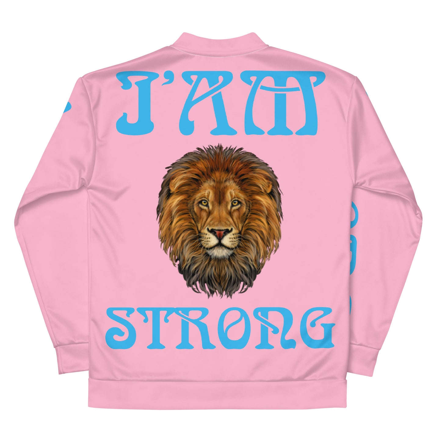 “I”AM STRONG”Cotton Candy Unisex Bomber Jacket W/SkyBlue Font