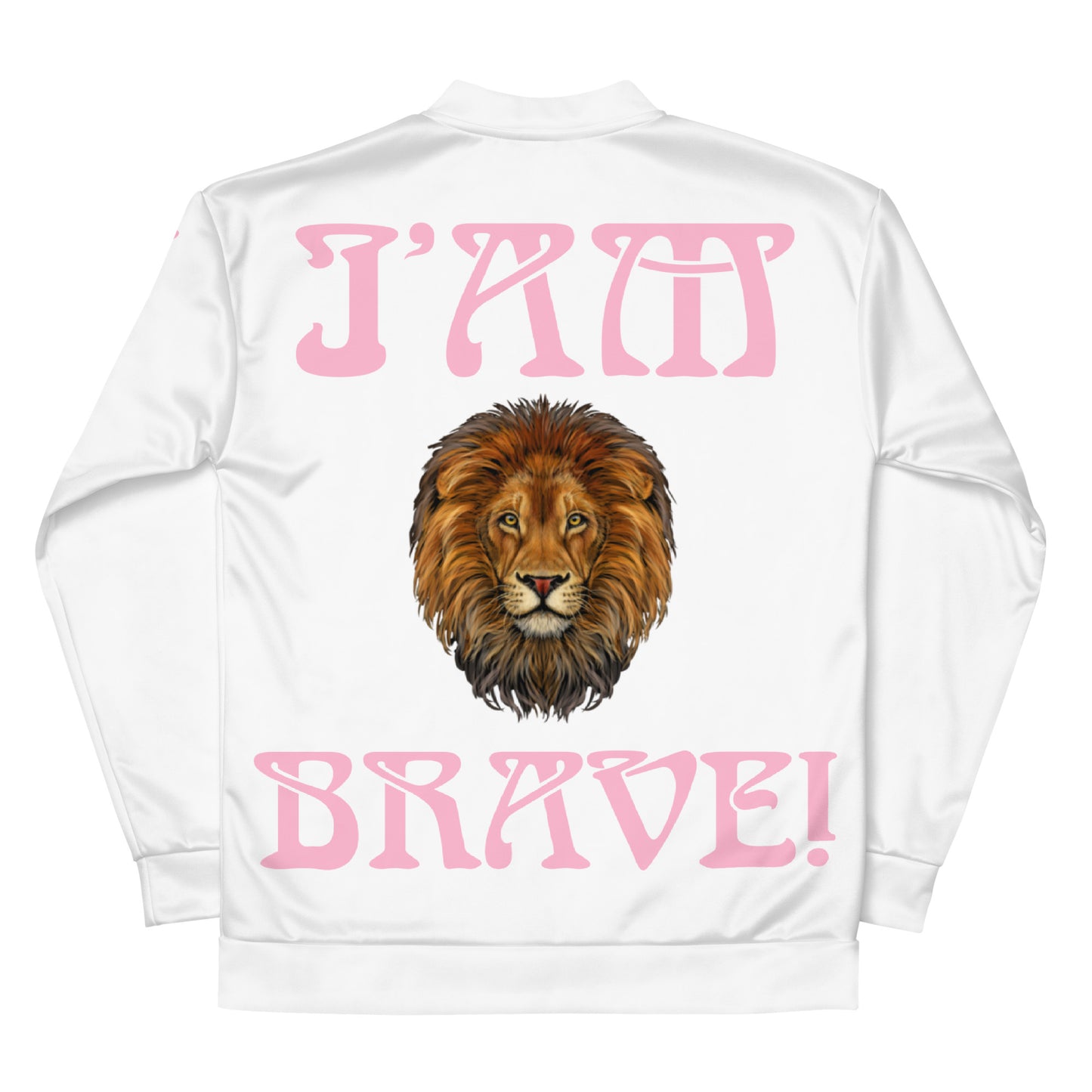 “IAM BRAVE!”White Unisex Bomber Jacket W/Cotton Candy Font