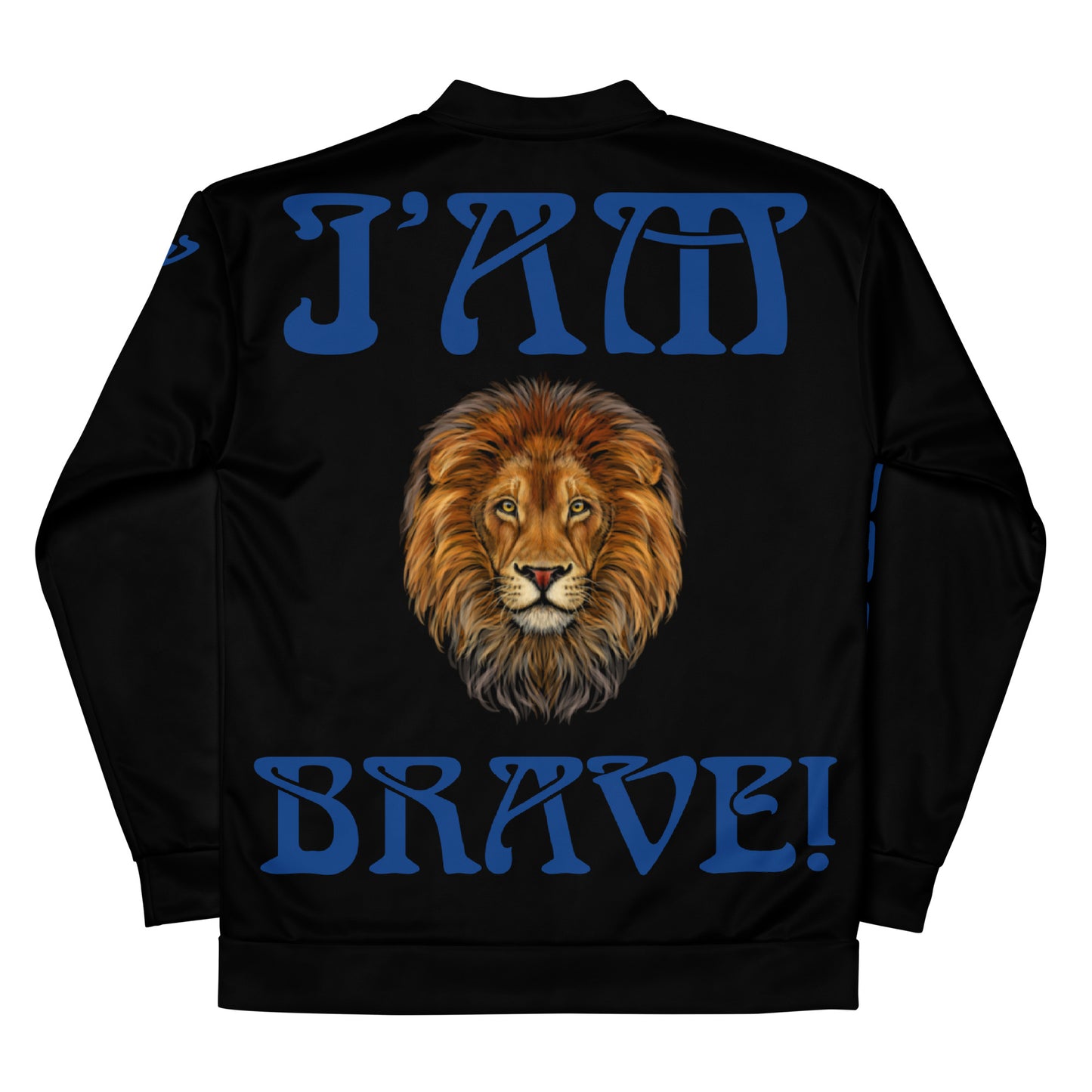“IAM BRAVE!"Black Unisex Bomber Jacket W/Blue Font