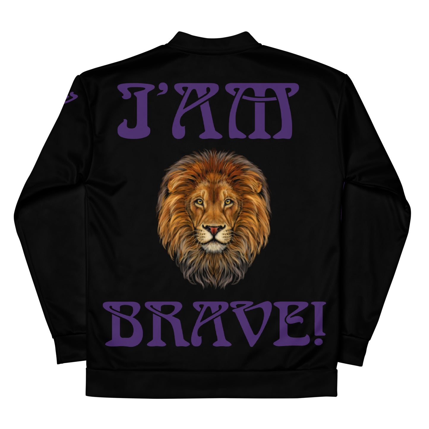 “IAM BRAVE!"Black Unisex Bomber Jacket W/Purple Font