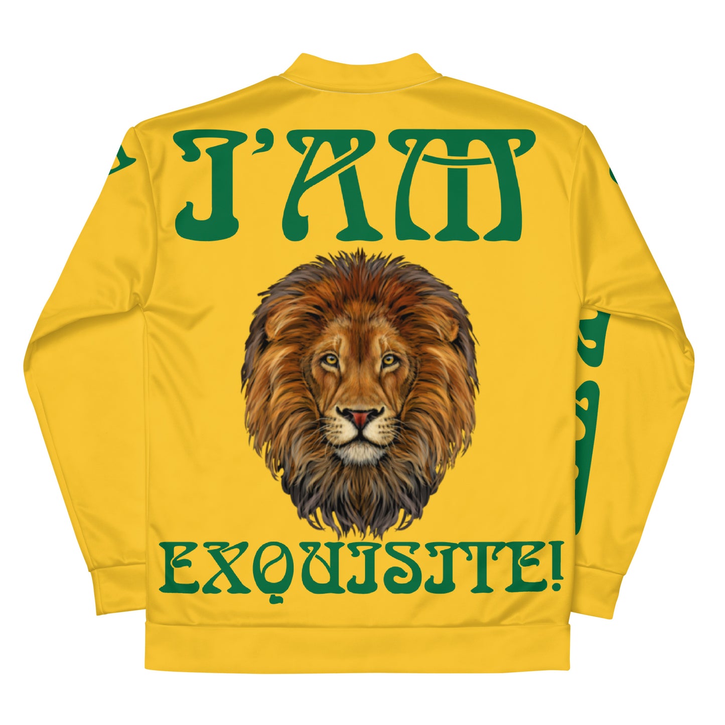 “I’AM EXQUISITE!”Yellow Unisex Bomber Jacket W/Green Font