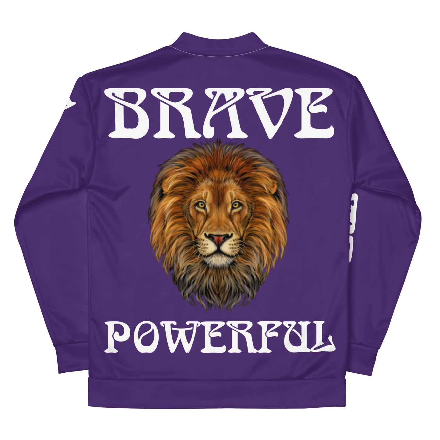“BRAVE,POWERFUL”Purple Unisex Bomber Jacket W/White Font