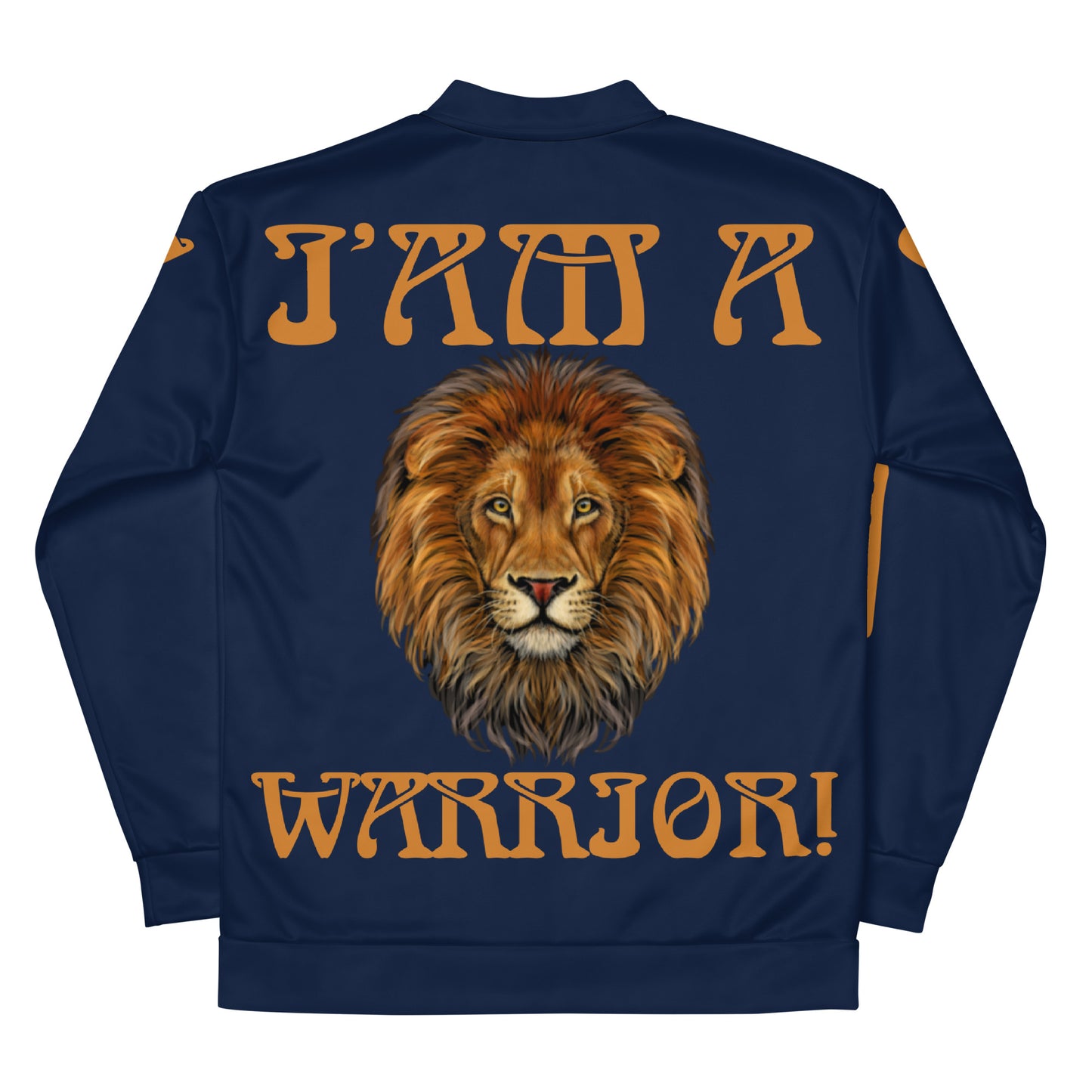 “I’AM A WARRIOR!”Navy Unisex Bomber Jacket W/Bronze Font