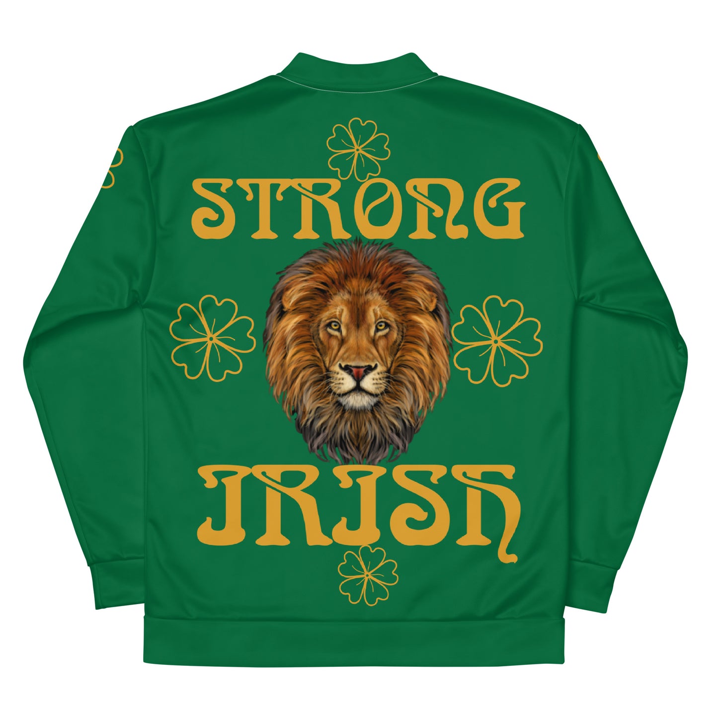 “STRONG IRISH” Green Unisex Bomber Jacket W/Bronze Font