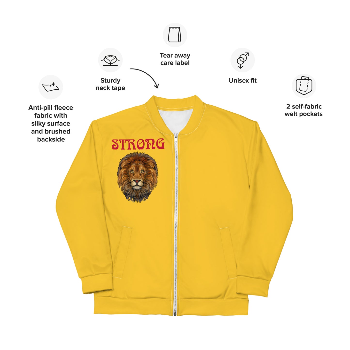"STRONG"Yellow Unisex Bomber Jacket W/Red Font