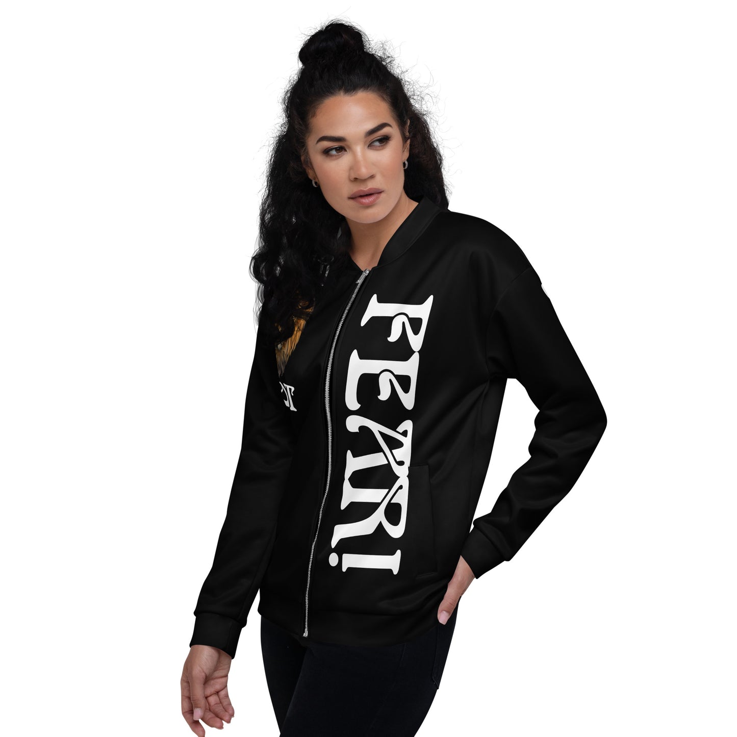 “I’M NOT FEAR!"Black Unisex Bomber Jacket W/White Font