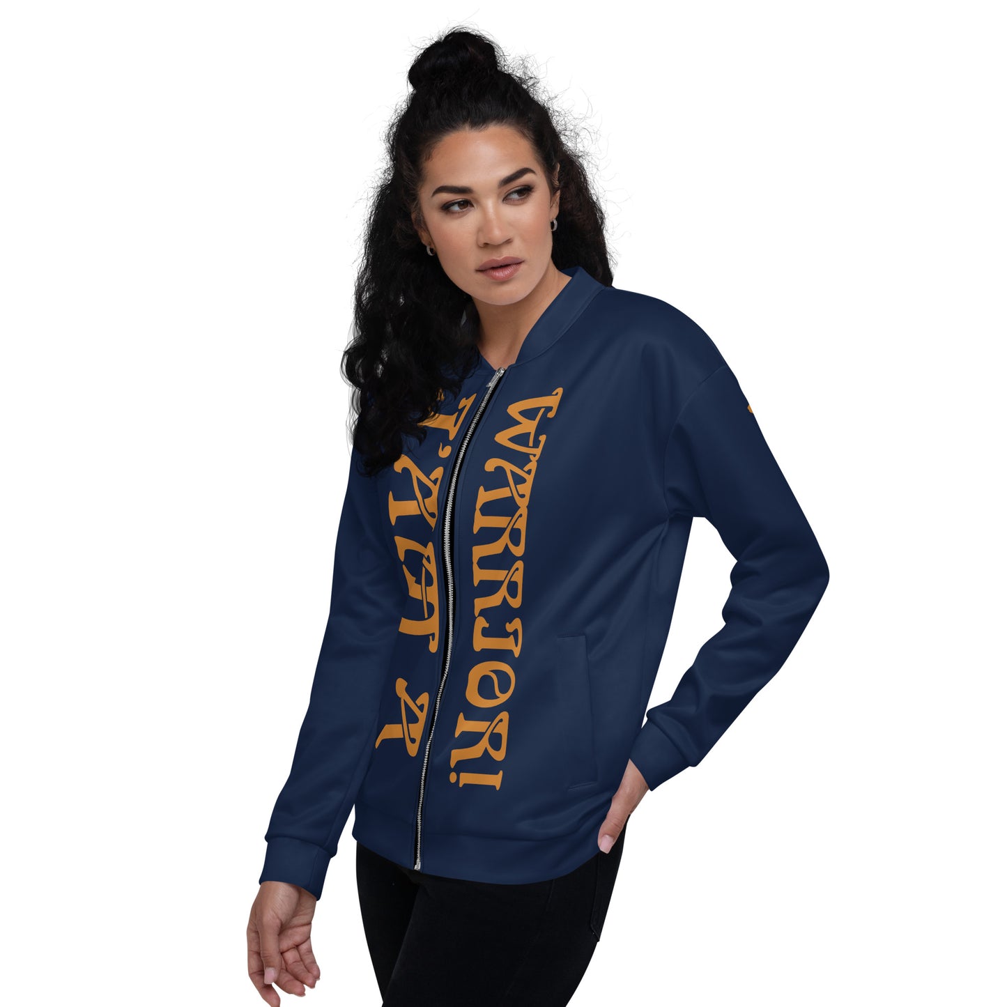 “I’AM A WARRIOR!”Navy Unisex Bomber Jacket W/Bronze Font
