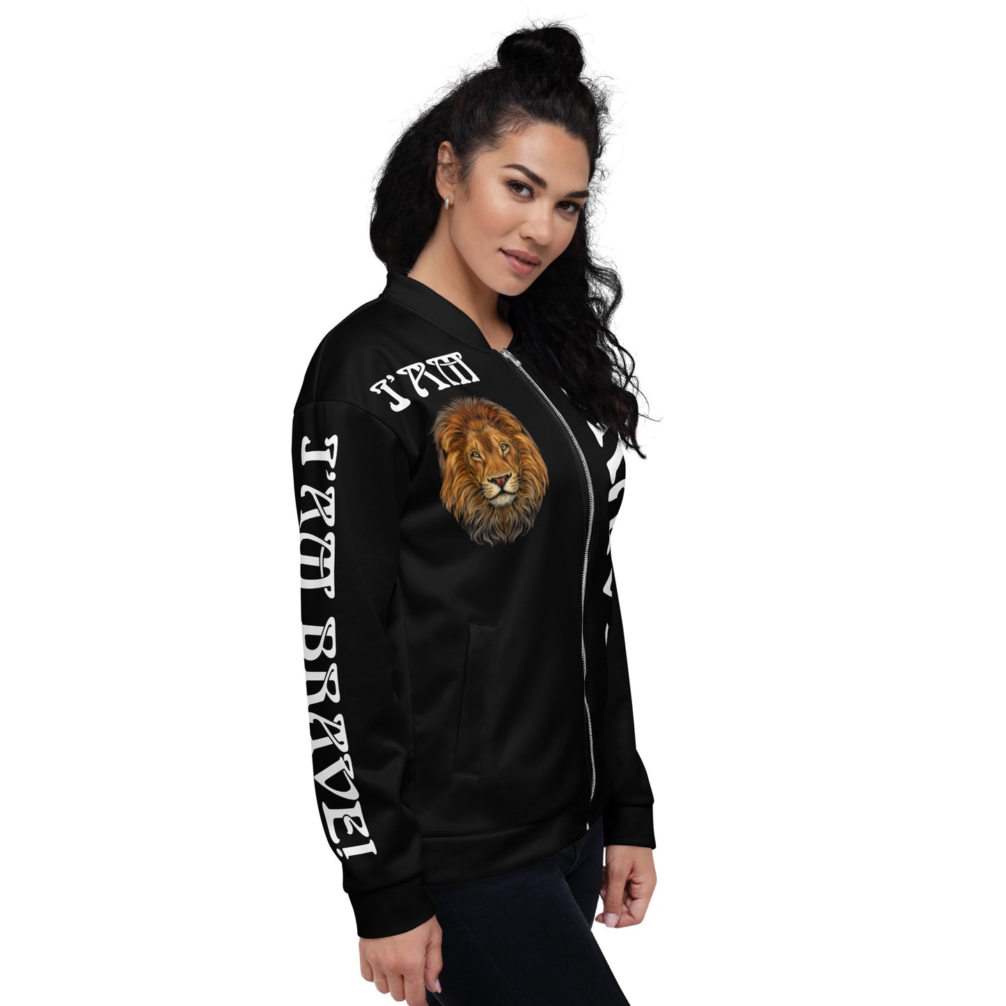 “IAM BRAVE!"Black Unisex Bomber Jacket W/White Font