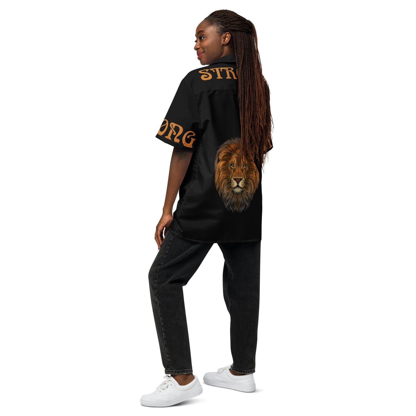 “STRONG” Black Unisex Button Shirt W/Bronze Font