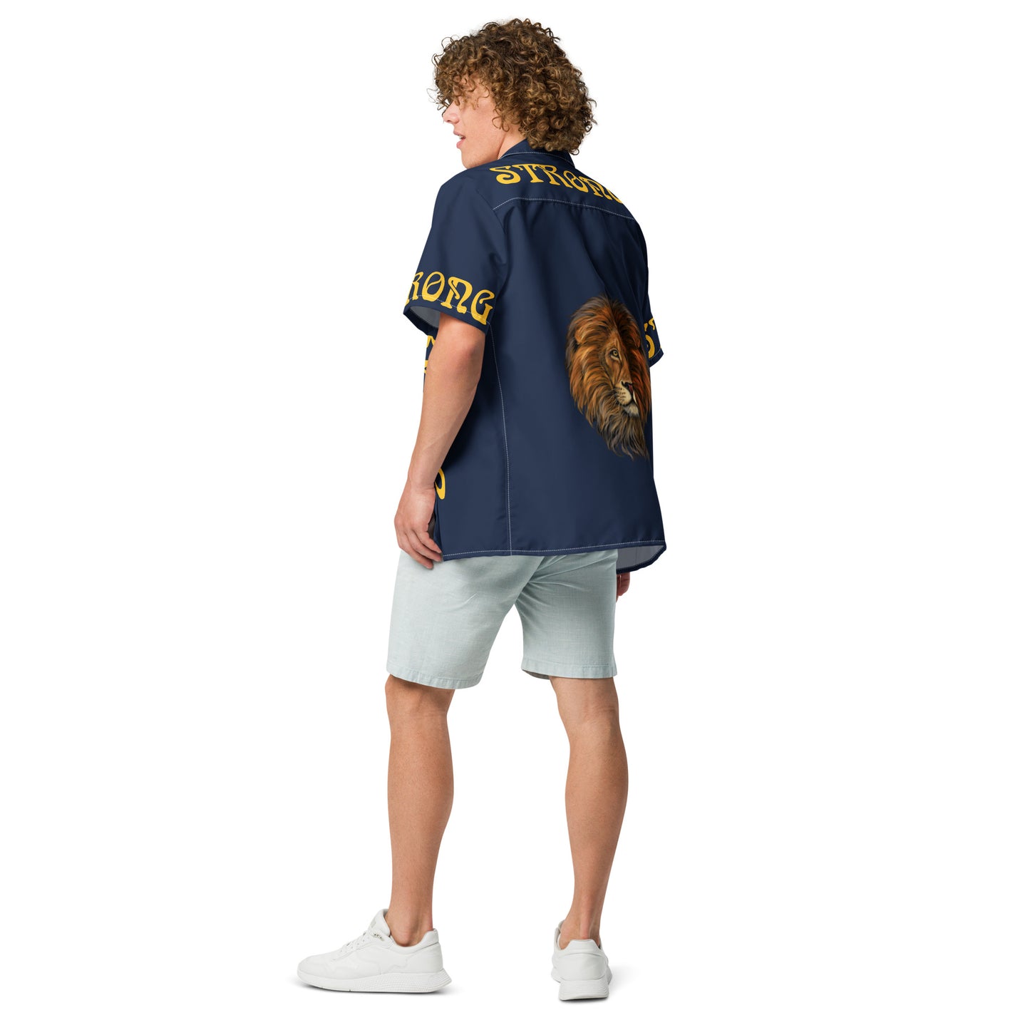 “STRONG” Navy Unisex Button Shirt W/Yellow Font