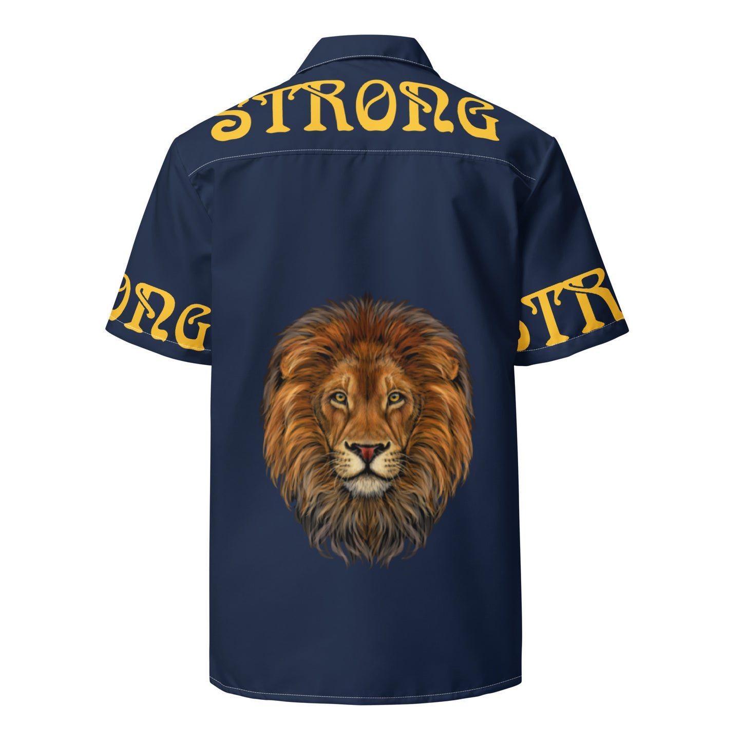 “STRONG” Navy Unisex Button Shirt W/Yellow Font