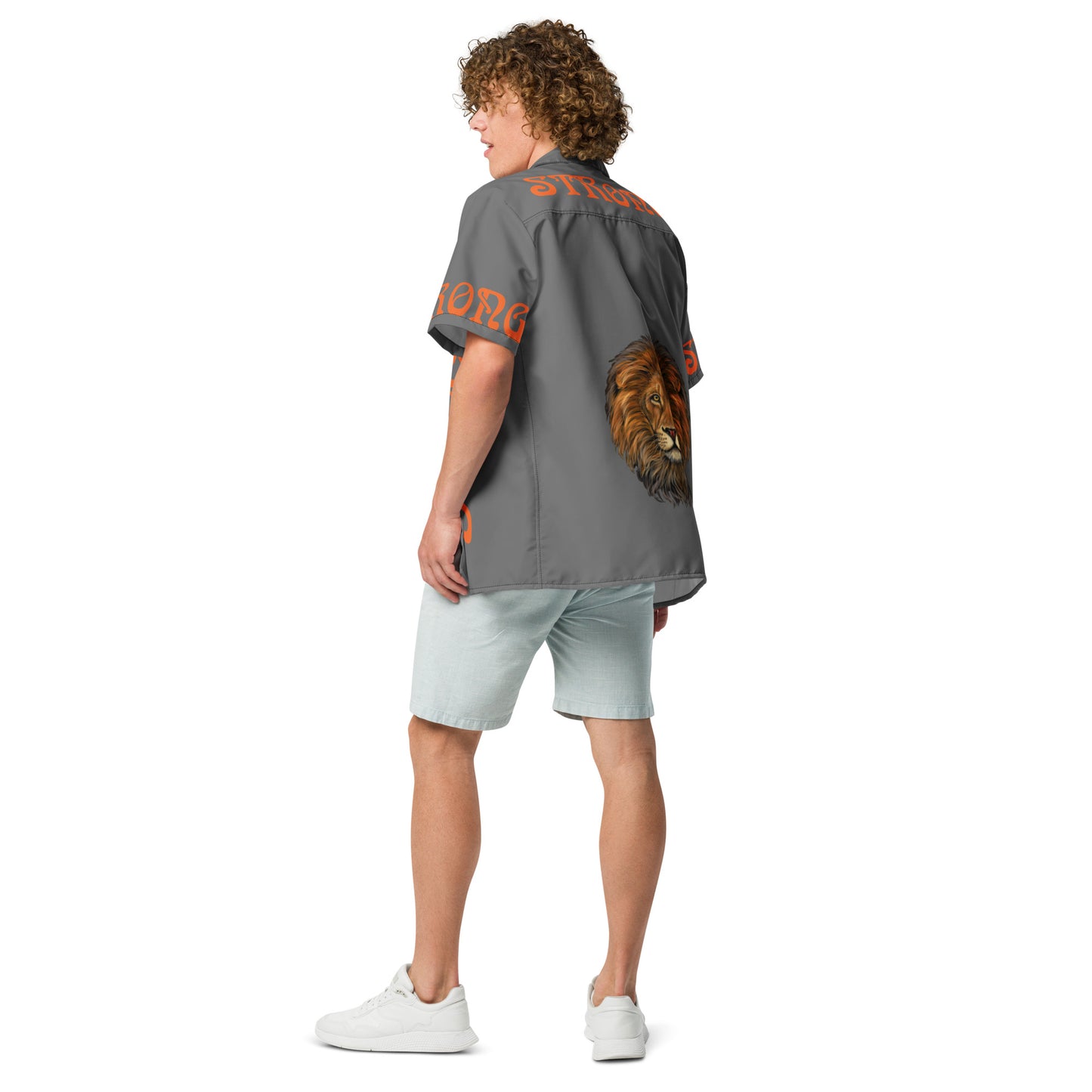 “STRONG” Grey Unisex Button Shirt W/Orange Font