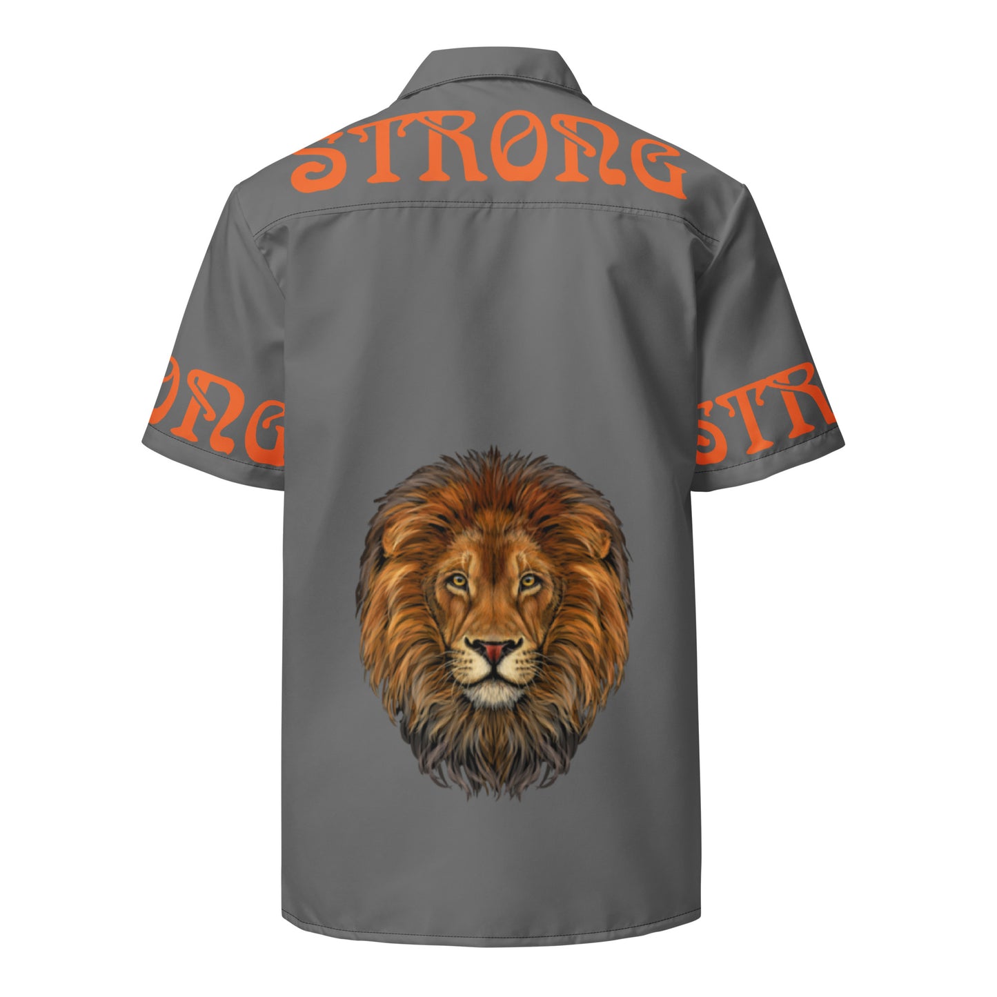 “STRONG” Grey Unisex Button Shirt W/Orange Font