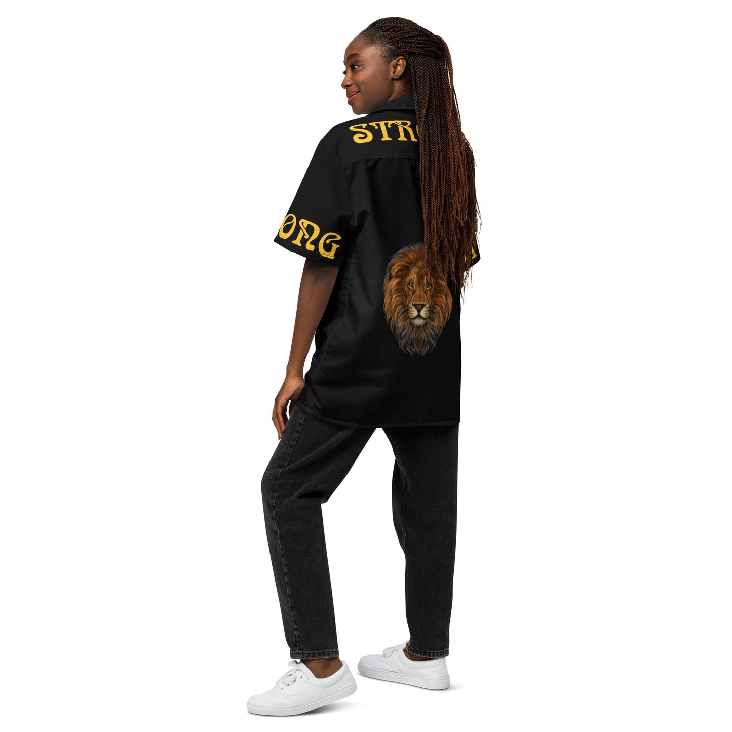 “STRONG” Black Unisex Button Shirt W/Yellow Font