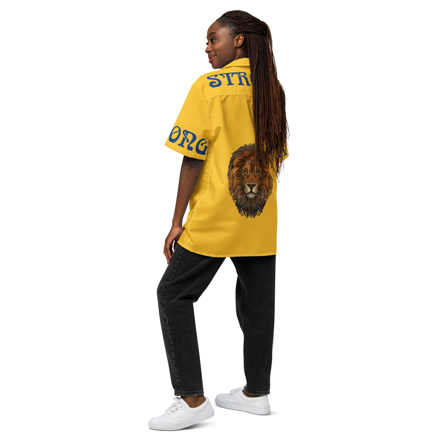 “STRONG” Yellow Unisex Button Shirt W/Blue Font