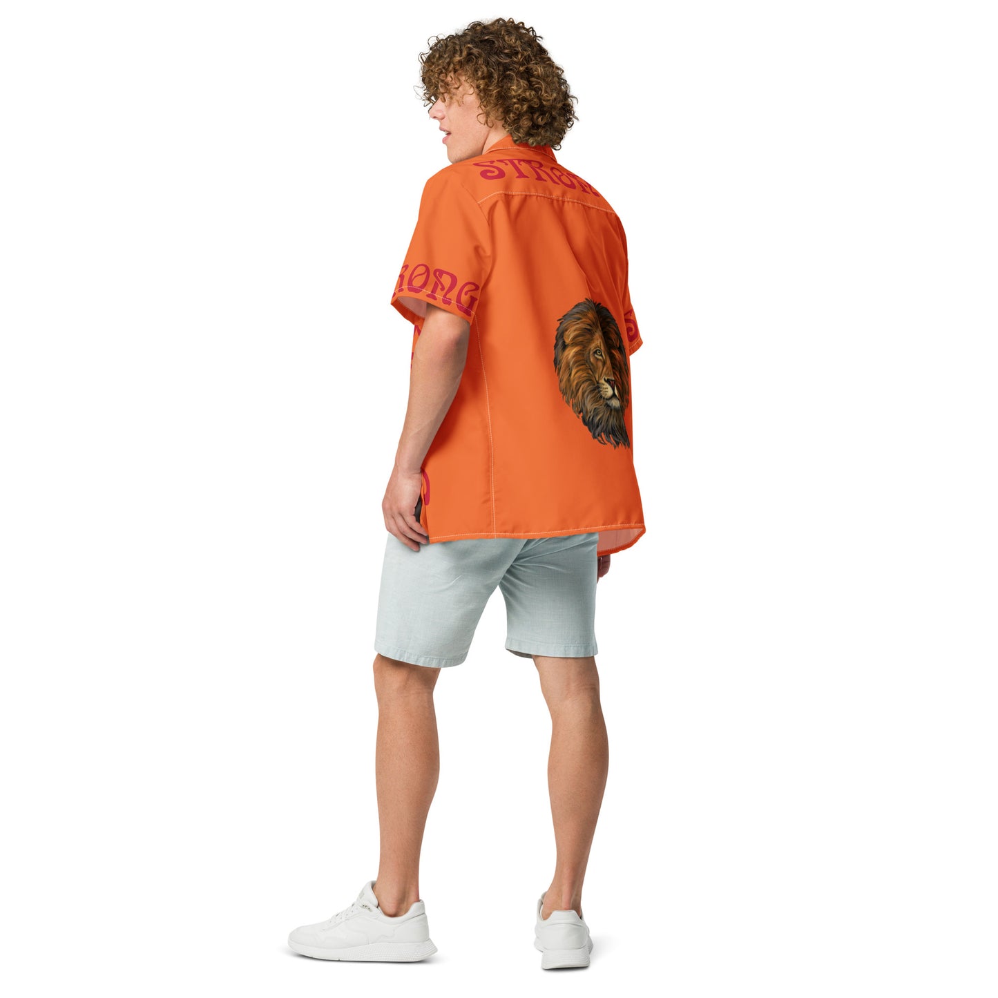 “STRONG” Orange Unisex Button Shirt W/Red Font