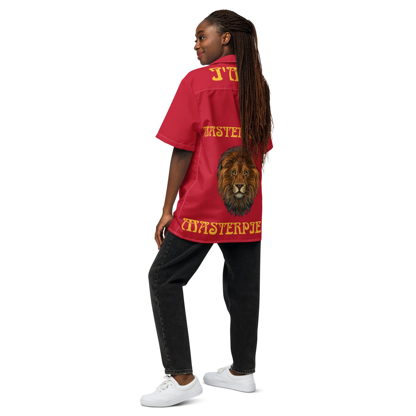 “I’M A MASTERPIECE!” Red Unisex Button Shirt W/Yellow Font