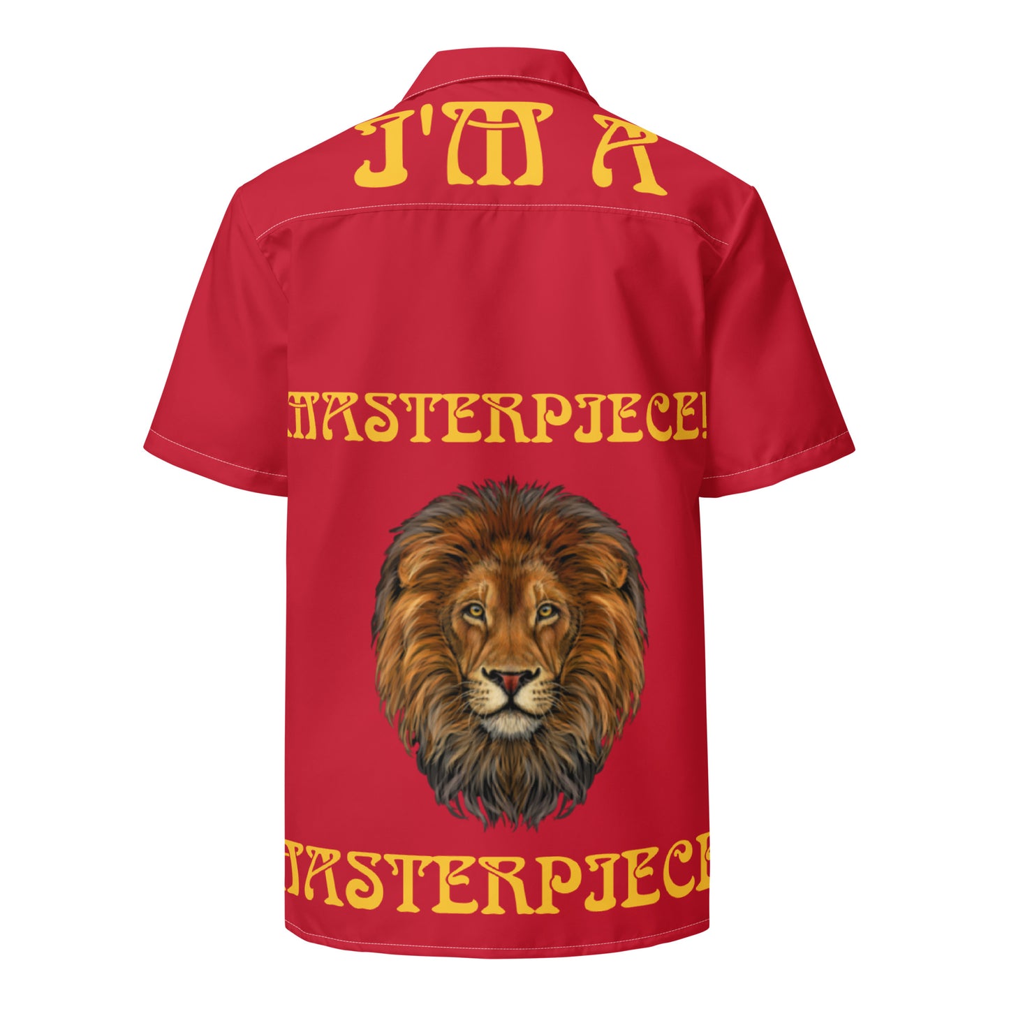 “I’M A MASTERPIECE!” Red Unisex Button Shirt W/Yellow Font