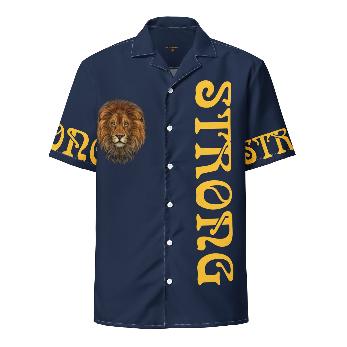 “STRONG” Navy Unisex Button Shirt W/Yellow Font