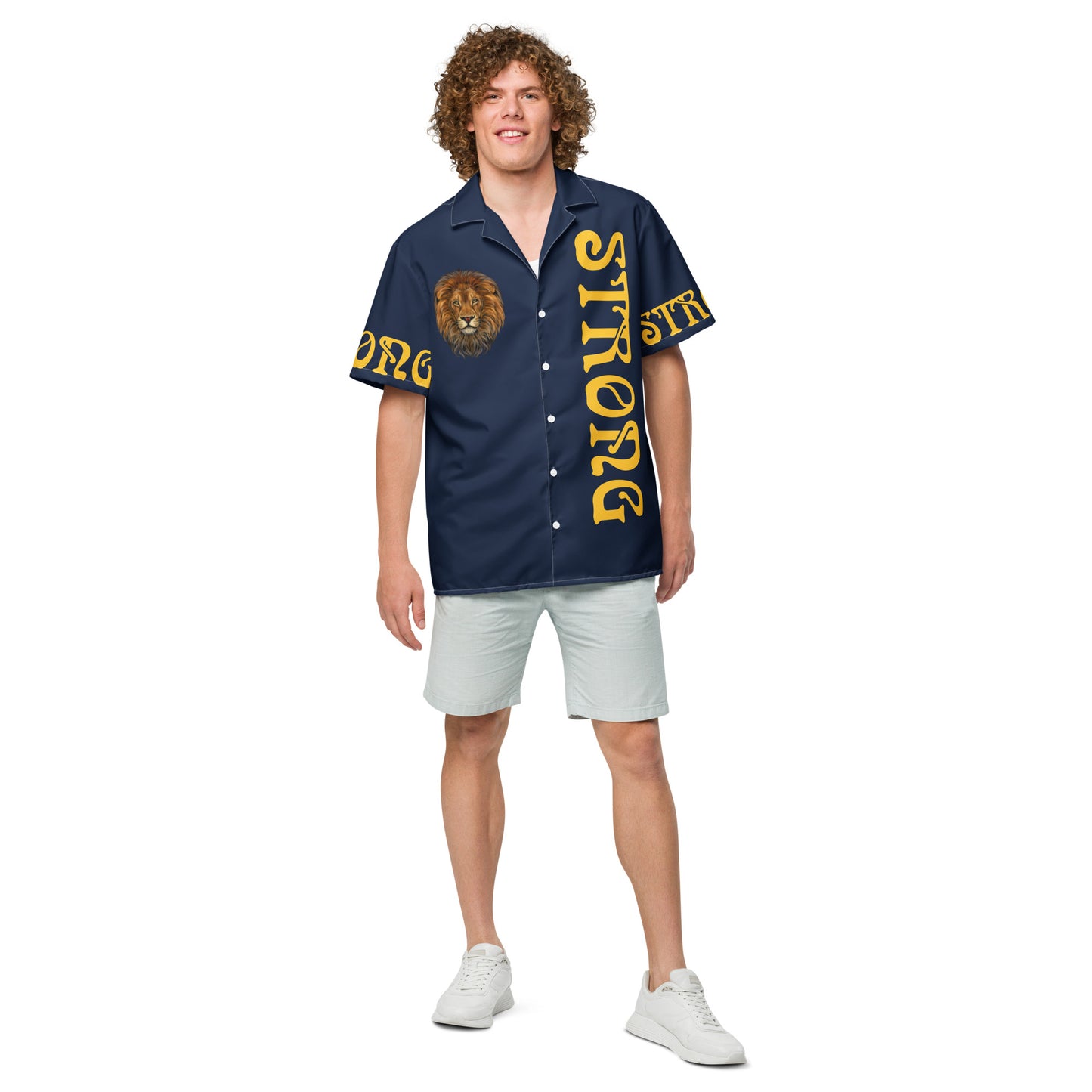 “STRONG” Navy Unisex Button Shirt W/Yellow Font