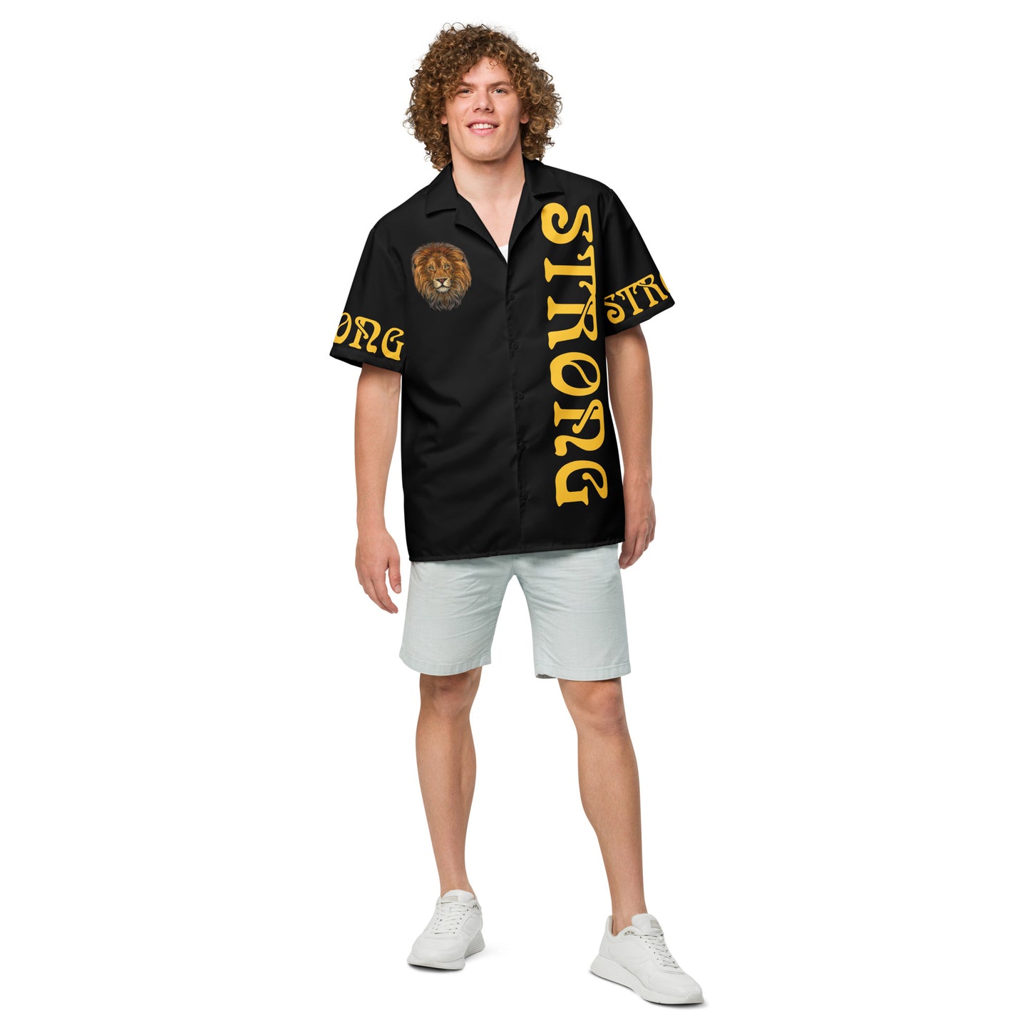 “STRONG” Black Unisex Button Shirt W/Yellow Font
