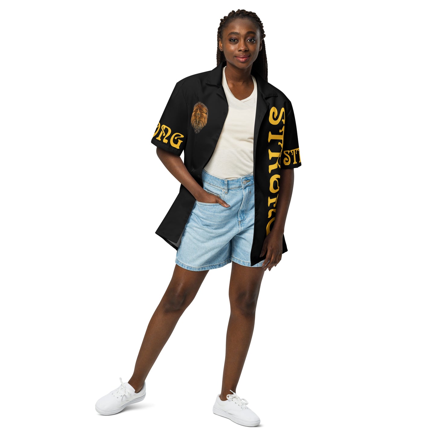 “STRONG” Black Unisex Button Shirt W/Yellow Font