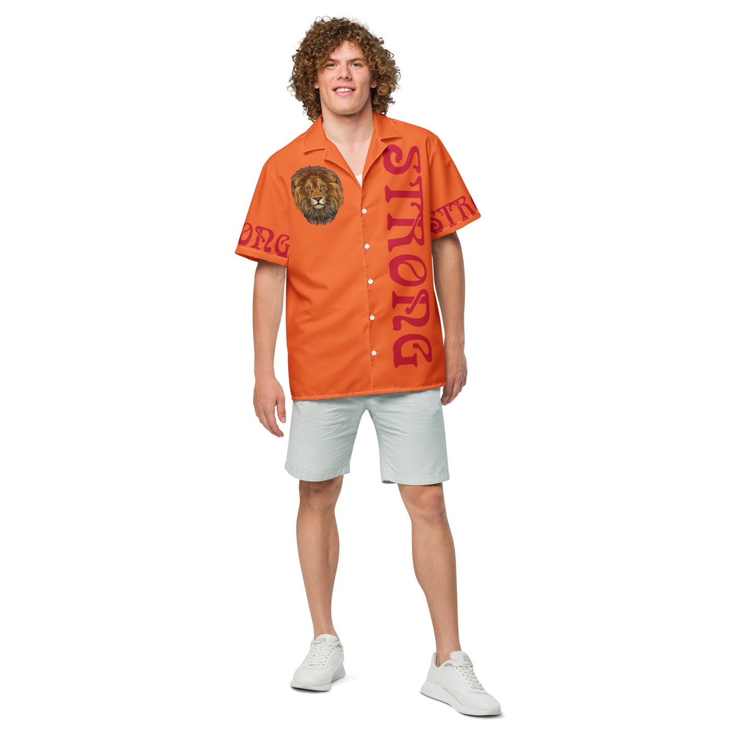 “STRONG” Orange Unisex Button Shirt W/Red Font