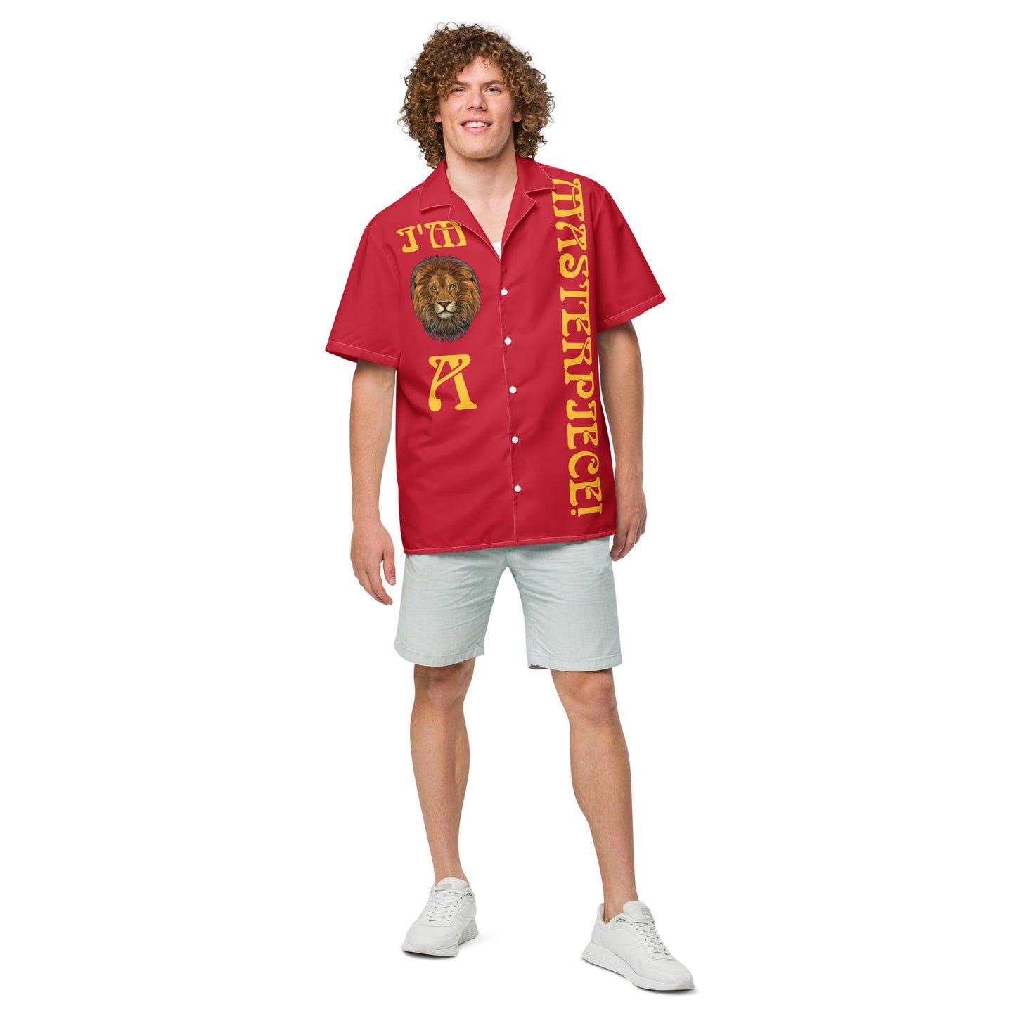 “I’M A MASTERPIECE!” Red Unisex Button Shirt W/Yellow Font