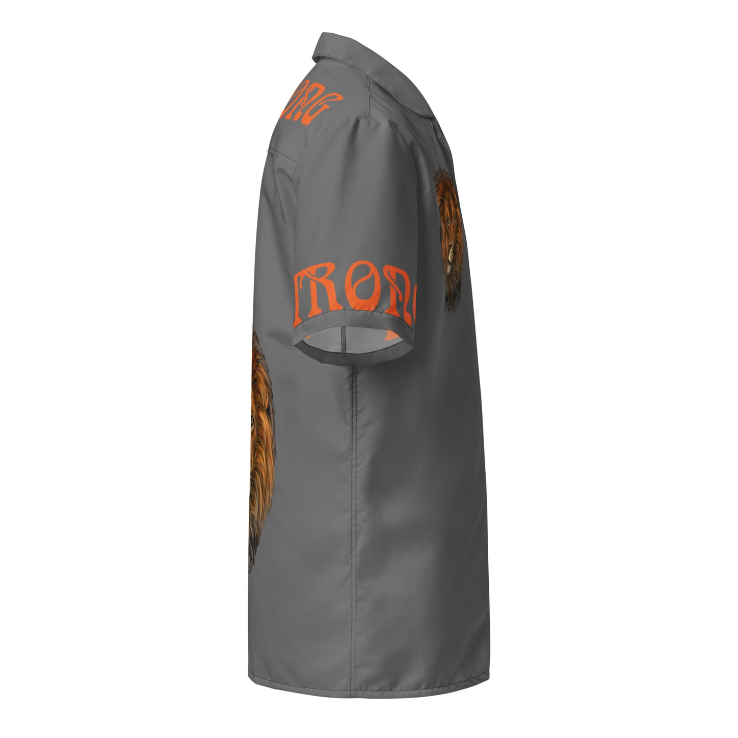 “STRONG” Grey Unisex Button Shirt W/Orange Font
