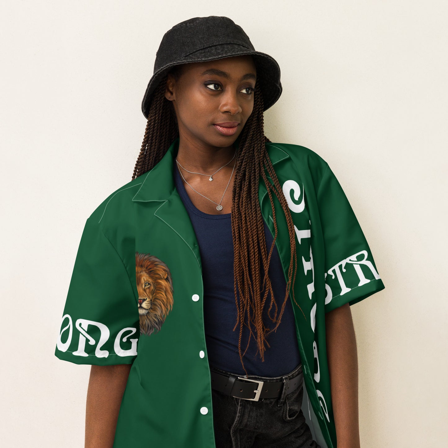 “STRONG” Green Unisex Button Shirt W/White Font