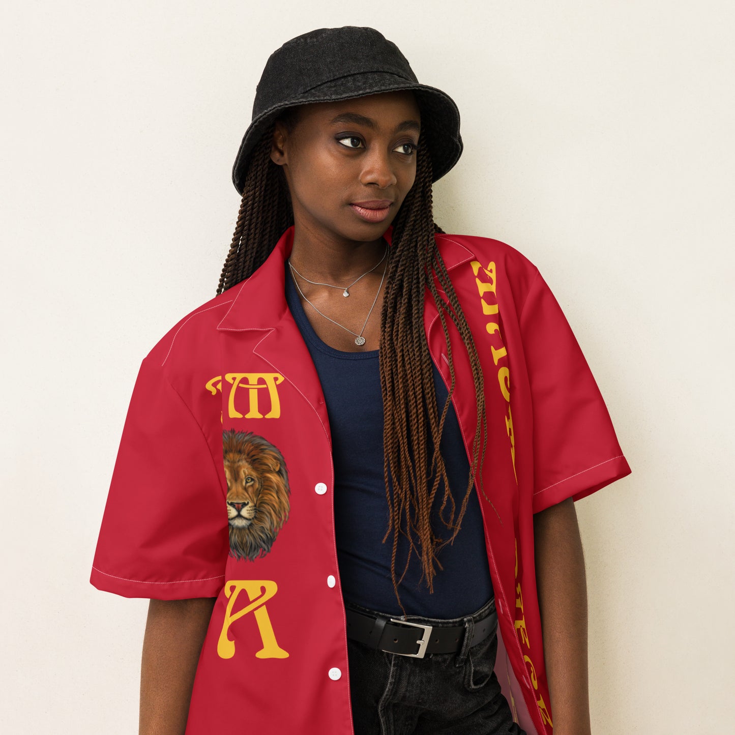 “I’M A MASTERPIECE!” Red Unisex Button Shirt W/Yellow Font