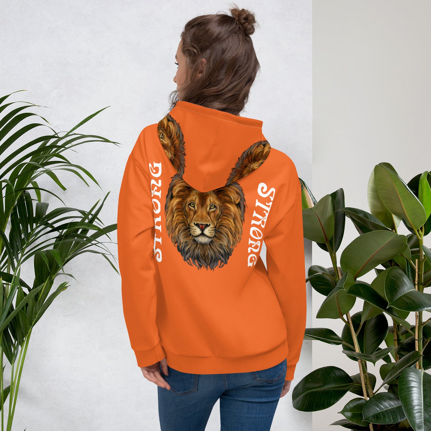 “STRONG”Orange DoubleView Unisex Hoodie W/White Font