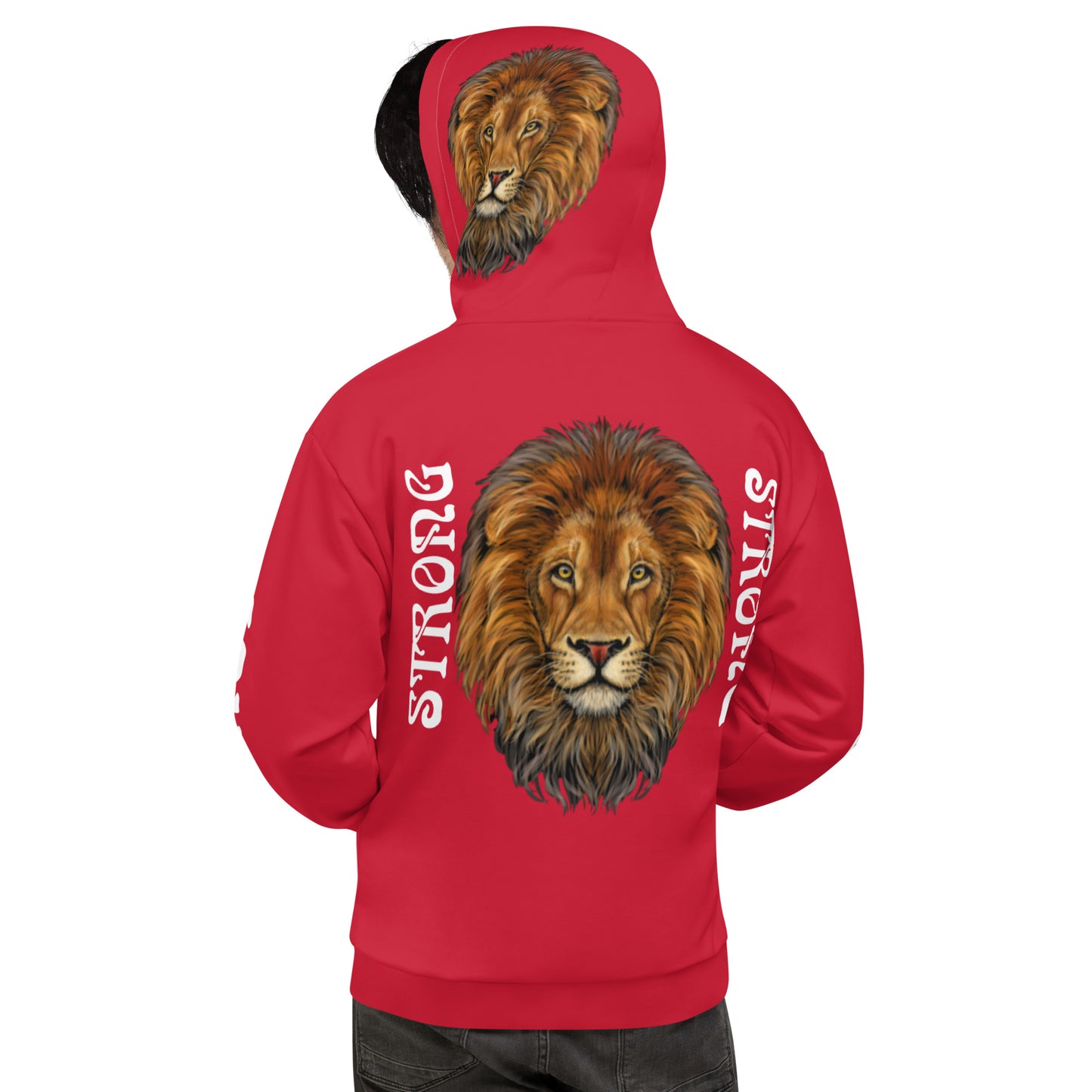 “STRONG”Red DoubleView Unisex Hoodie W/White Font