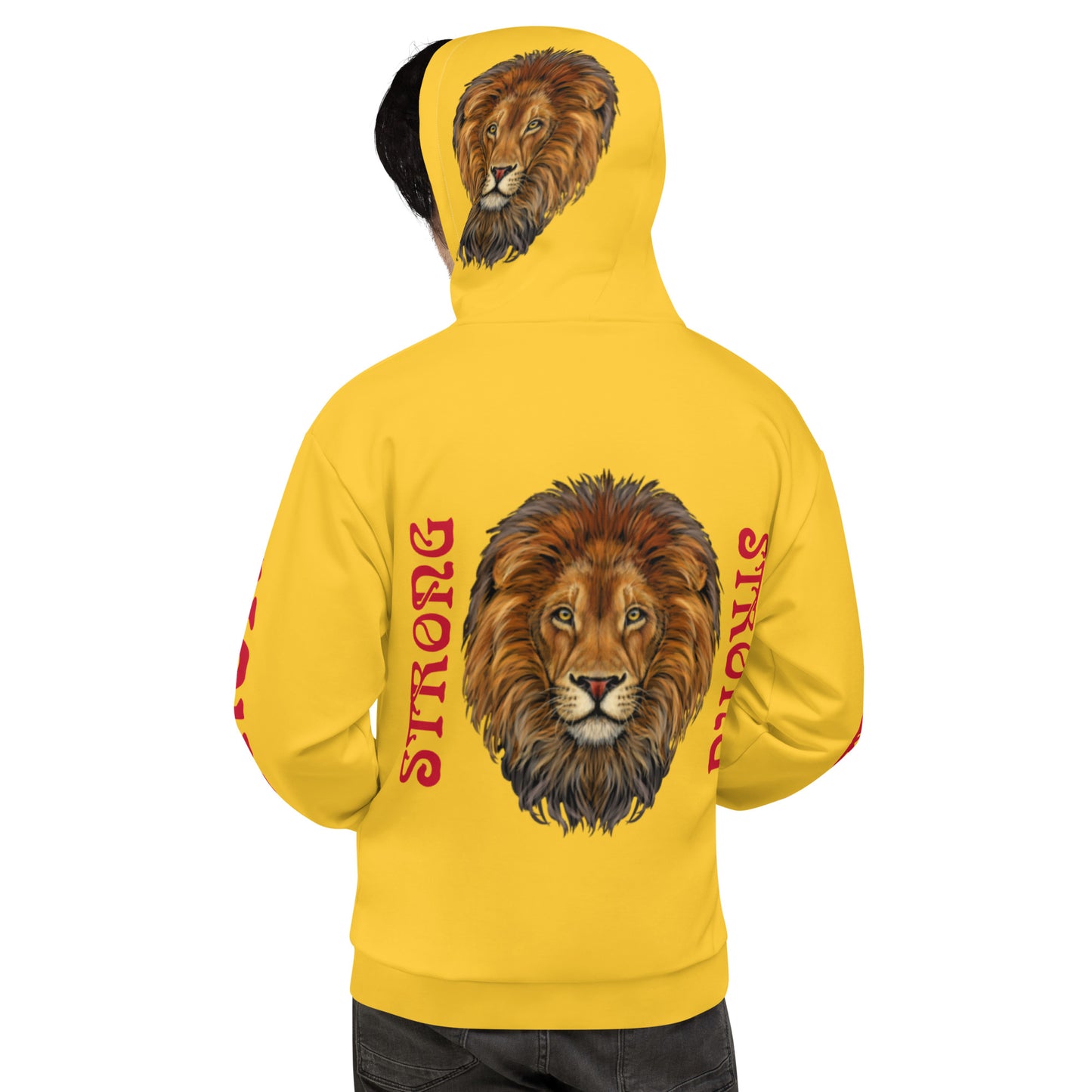 “STRONG”Yellow DoubleView Unisex Hoodie W/Red Font