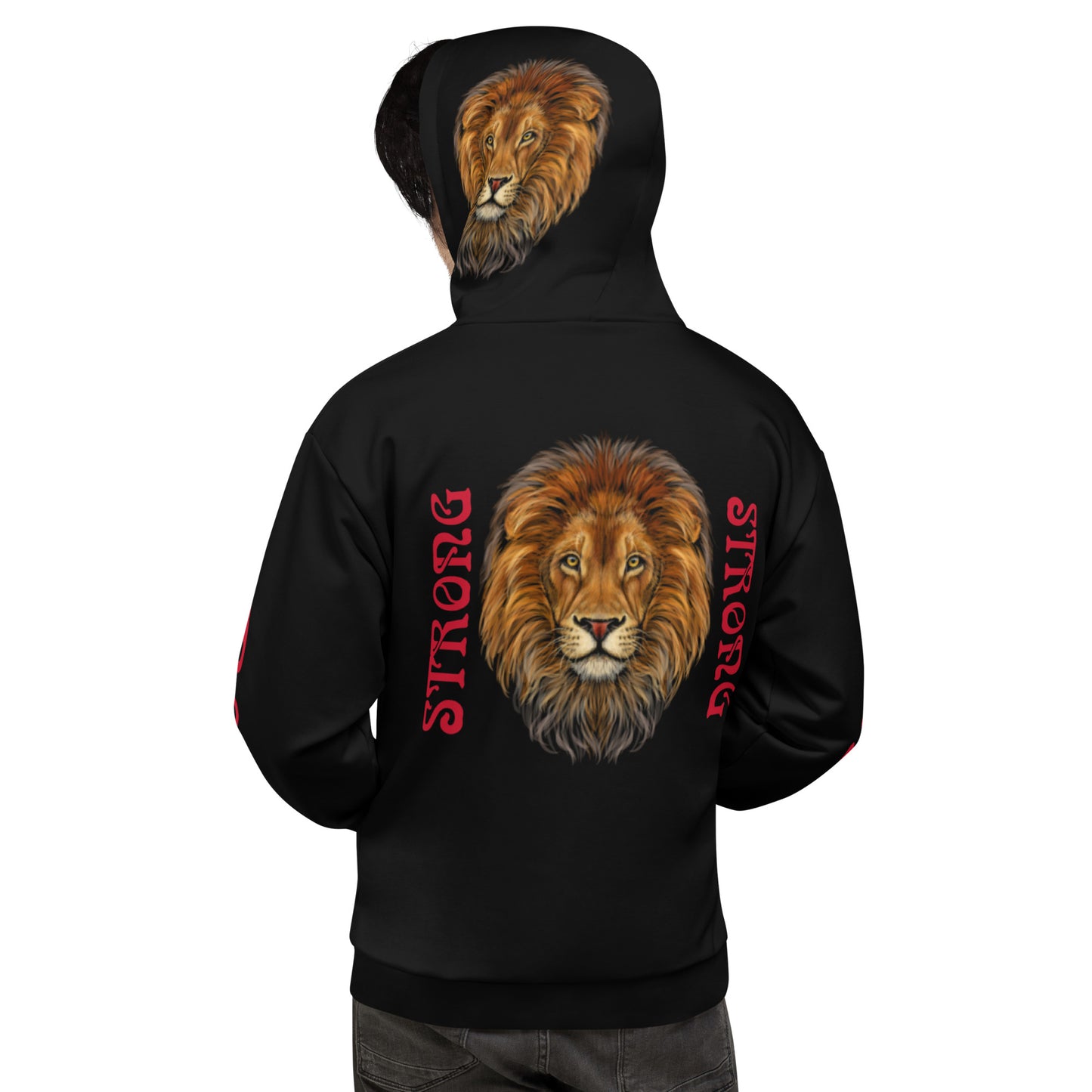 “STRONG”Black DoubleView Unisex Hoodie W/Red Font
