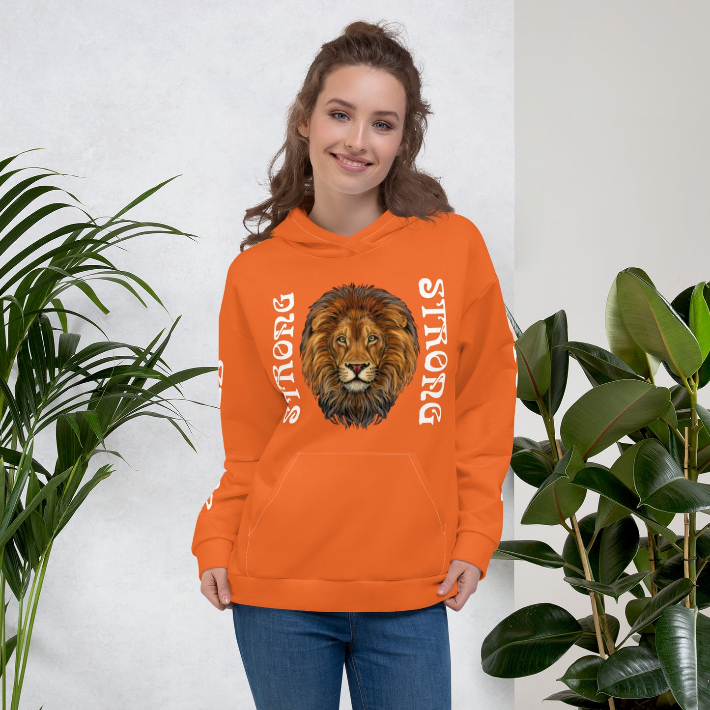 “STRONG”Orange DoubleView Unisex Hoodie W/White Font