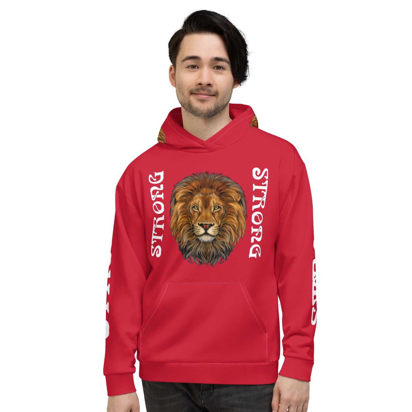 “STRONG”Red DoubleView Unisex Hoodie W/White Font